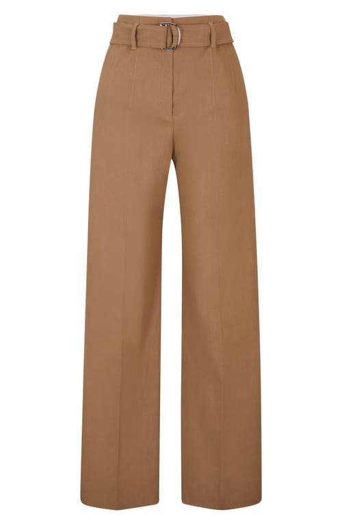 Hugo Boss Relaxed-fit Trousers In A Linen Blend In Iconic Camel