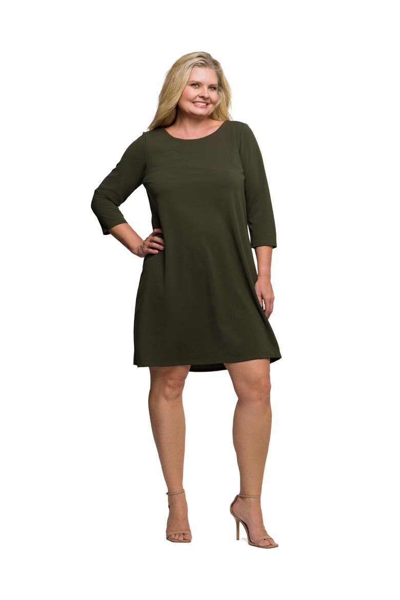 Plus Size Three Quarter Sleeve A Line Knee Length Dress, Alternate, color, Olive