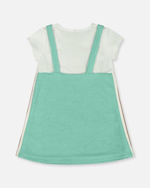 Deux Par Deux Little Girl's Terry Cloth Dress Turquoise And Off-white In Turquoise And Off-white