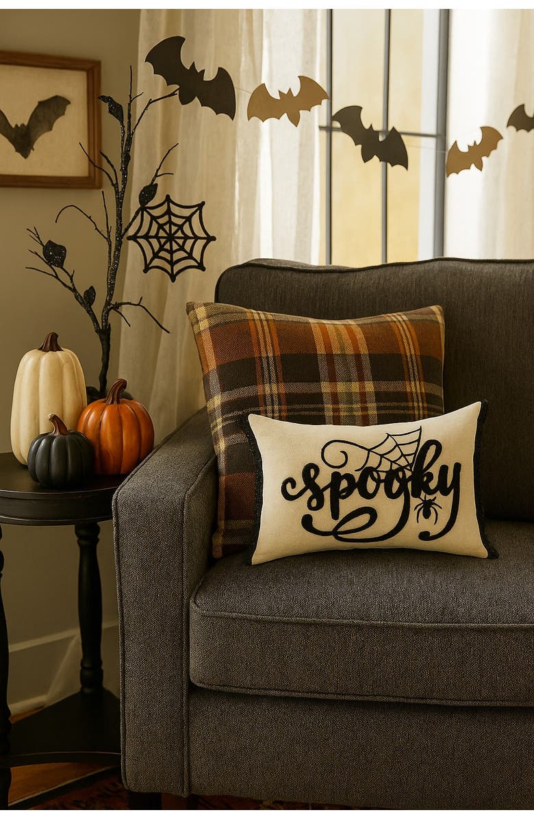 C&F Home Spider Web Halloween Embroidered Accent Pillow, 14" x 22", Alternate, color, Beige