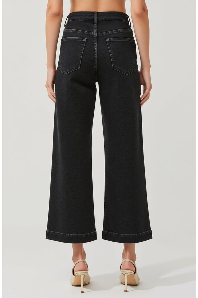 High Waist Wide-Leg Cropped Jeans with Clean Hem, Alternate, color, Black