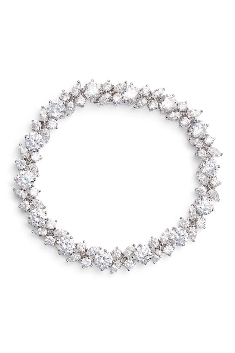Cluster Cubic Zirconia Bracelet, Main, color, SILVER