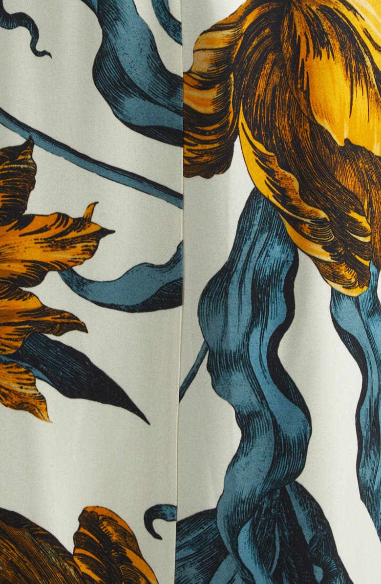 Erdem Tulip Print Belted Drop Waist Duchesse Satin Gown, Alternate, color, Etched Tulip Bronze