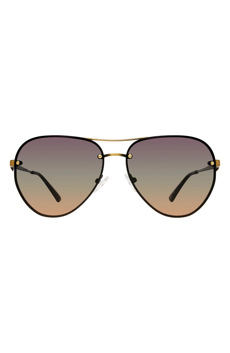 Kurt Geiger London Shoreditch 60mm Rimless Aviator Sunglasses, Main, color, Gold Havana/ Violet Green