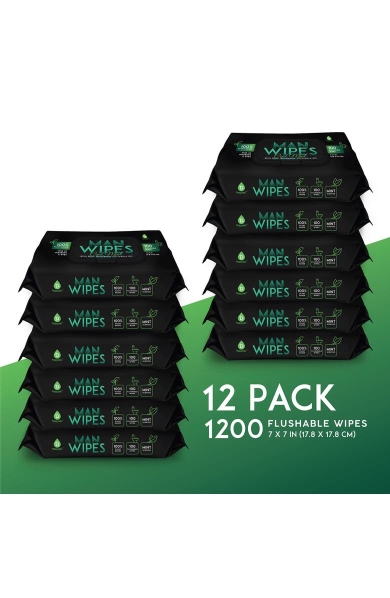 PURSONIC 12 Pack of Flushable Man Wipes, Alternate, color, Black