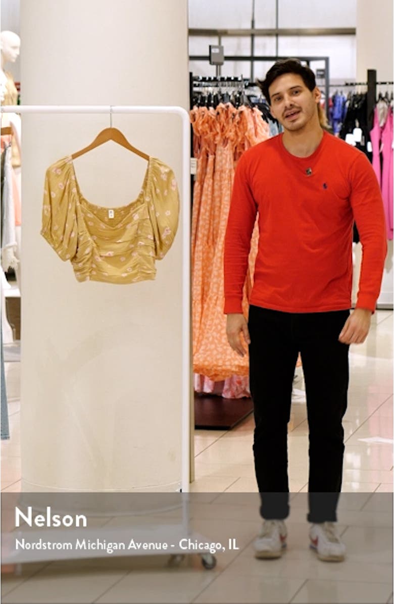 Floral Print Ruched Crop Top, sales video thumbnail