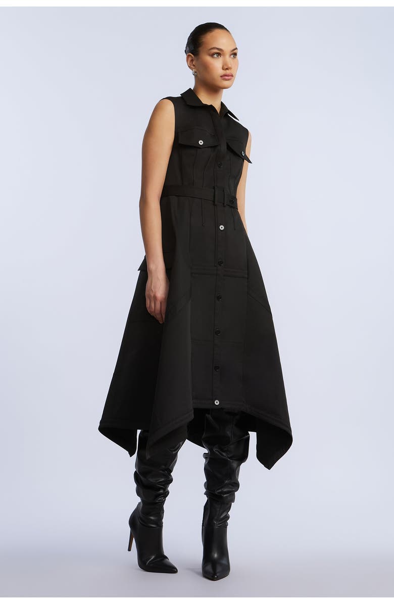 BCBGMAXAZRIA Scarf Hem Taffeta Twill Dress, Alternate, color, Black