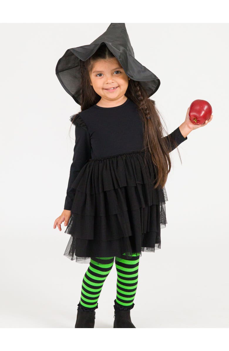 RuffleButts Toddler Girls Flutter Tulle Long Sleeve Twirl Dress, Alternate, color, Black