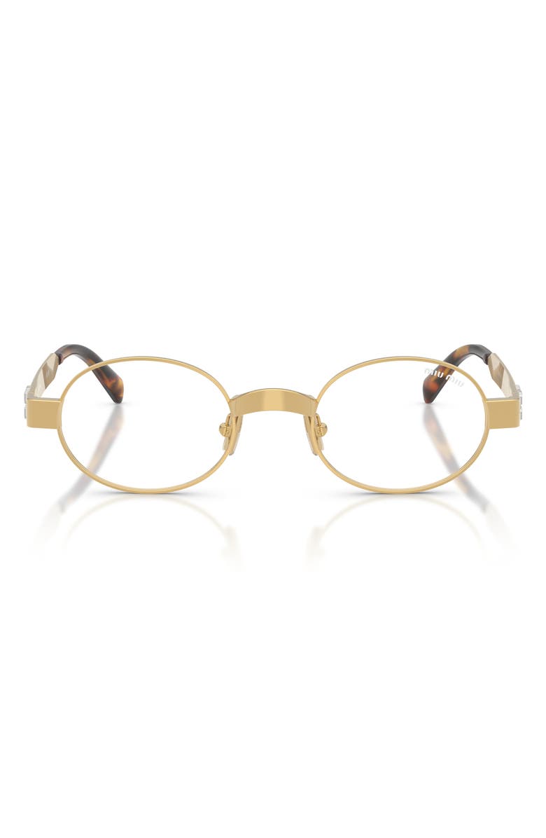 Miu Miu 47mm Small Oval Sunglasses, Main, color, Gold / Clear Blue Light Filter