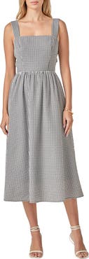 English Factory Gingham Sleeveless Tie Back Midi Dress