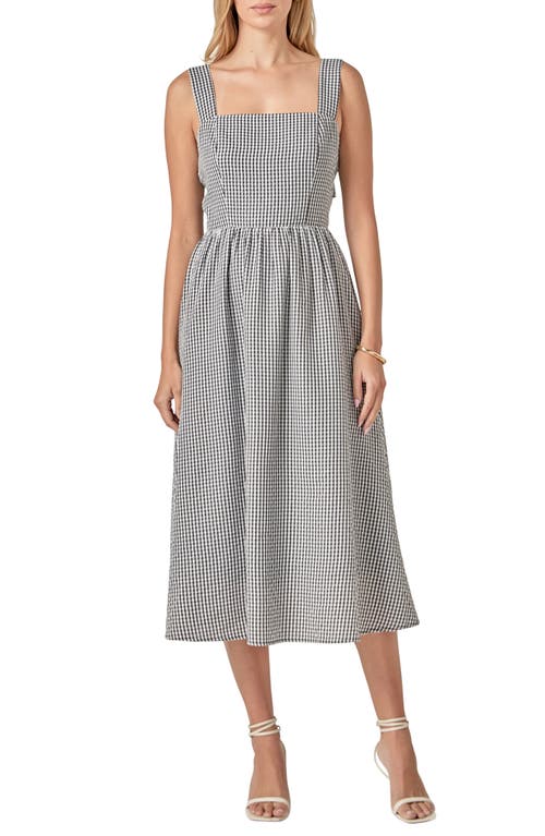 English Factory Gingham Sleeveless Tie Back Midi Dress In Gray