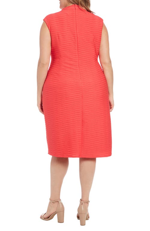 London Times Novelty Fab Mock Neck Midi Dress In Coral