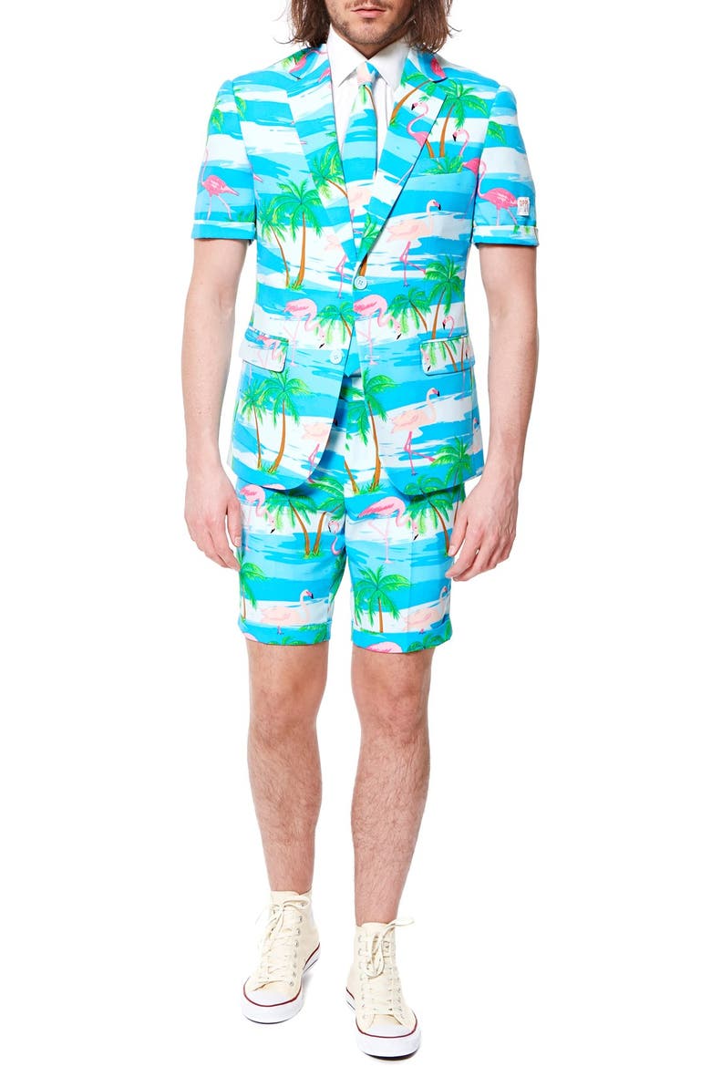 OppoSuitsFlaminguy - Summer' Trim Fit Two-Piece Short Suit with Tie, Alternate, color, BLUE