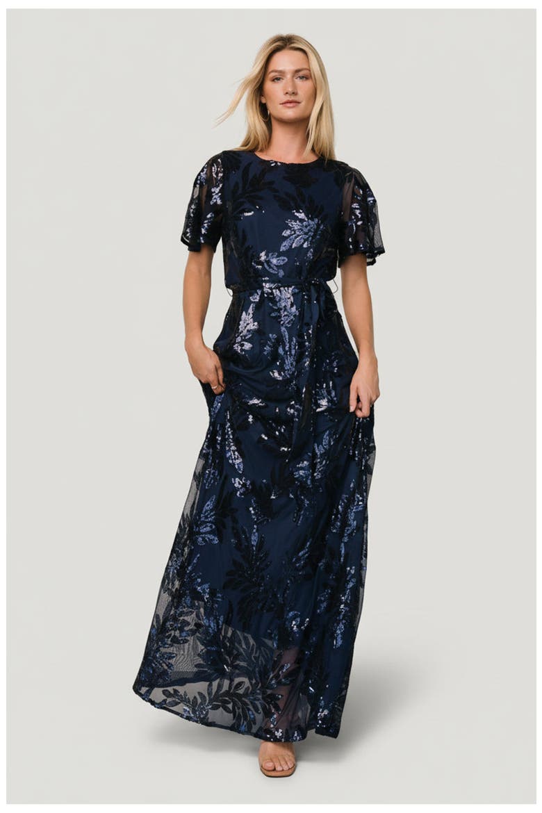 Muse Sequin Maxi Dress, Main, color, Navy