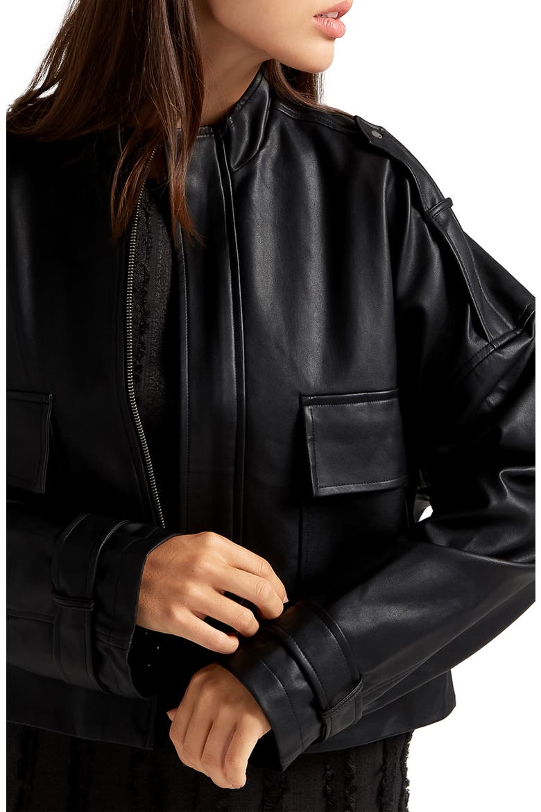 Reload Draped Faux Leather Jacket, Alternate, color, BLACK