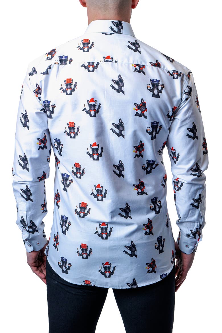 Fibonacci Frenchie Peace Regular Fit Cotton Button-Up Shirt, Alternate, color, WHITE