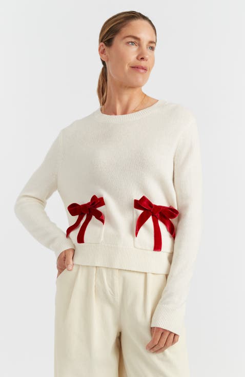 Wool-Cashmere Velvet Bow Sweater