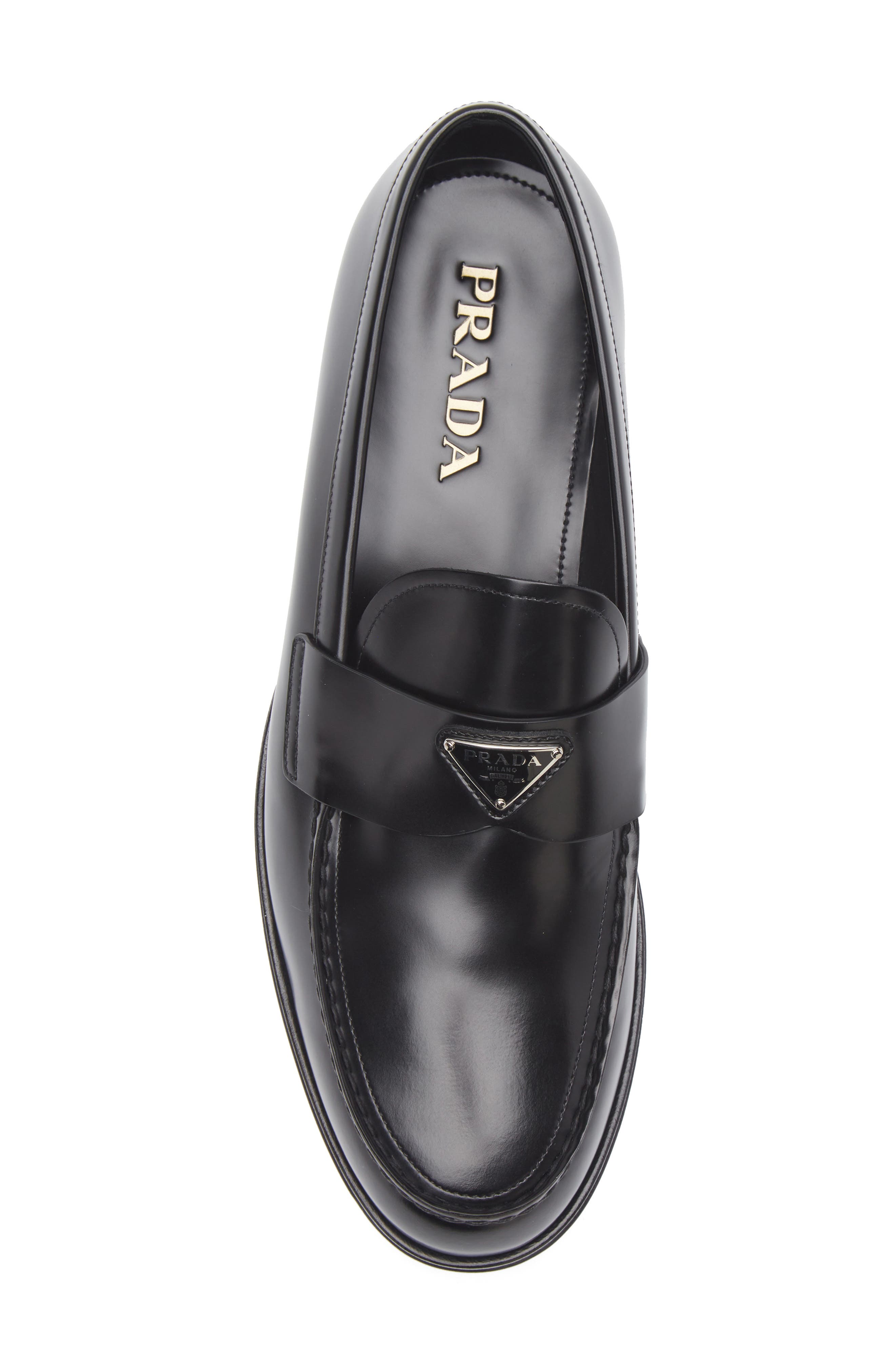 Prada Triangle Logo Loafer, Alternate, color, Nero