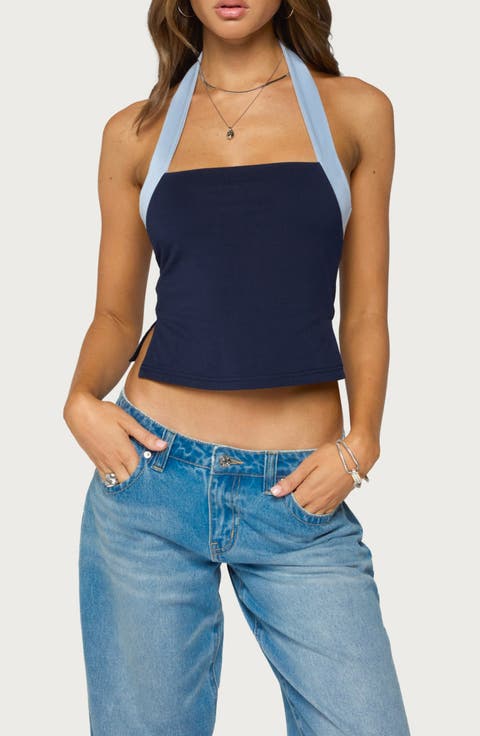 Tanna Contrast Strap Halter Top