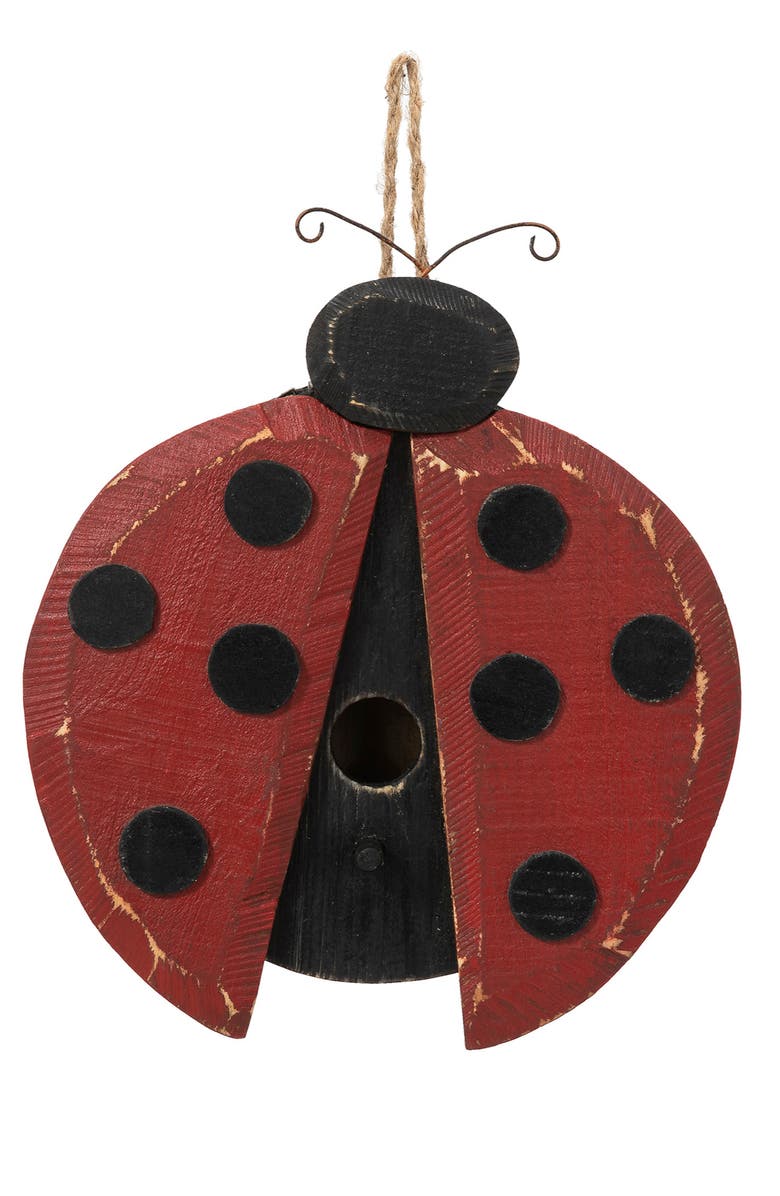 Glitzhome 11.5"H Distressed Solid Wood Ladybug Birdhouse, Alternate, color, 