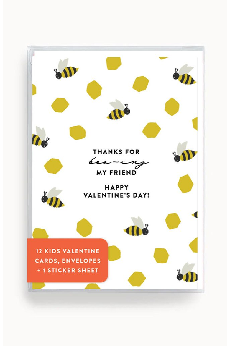 Bee ing my Friend Kids Mini Valentines Set of 12, Main, color, White With Gold Accents