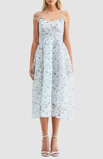 Lush Floral Tie Strap Fit & Flare Midi Dress