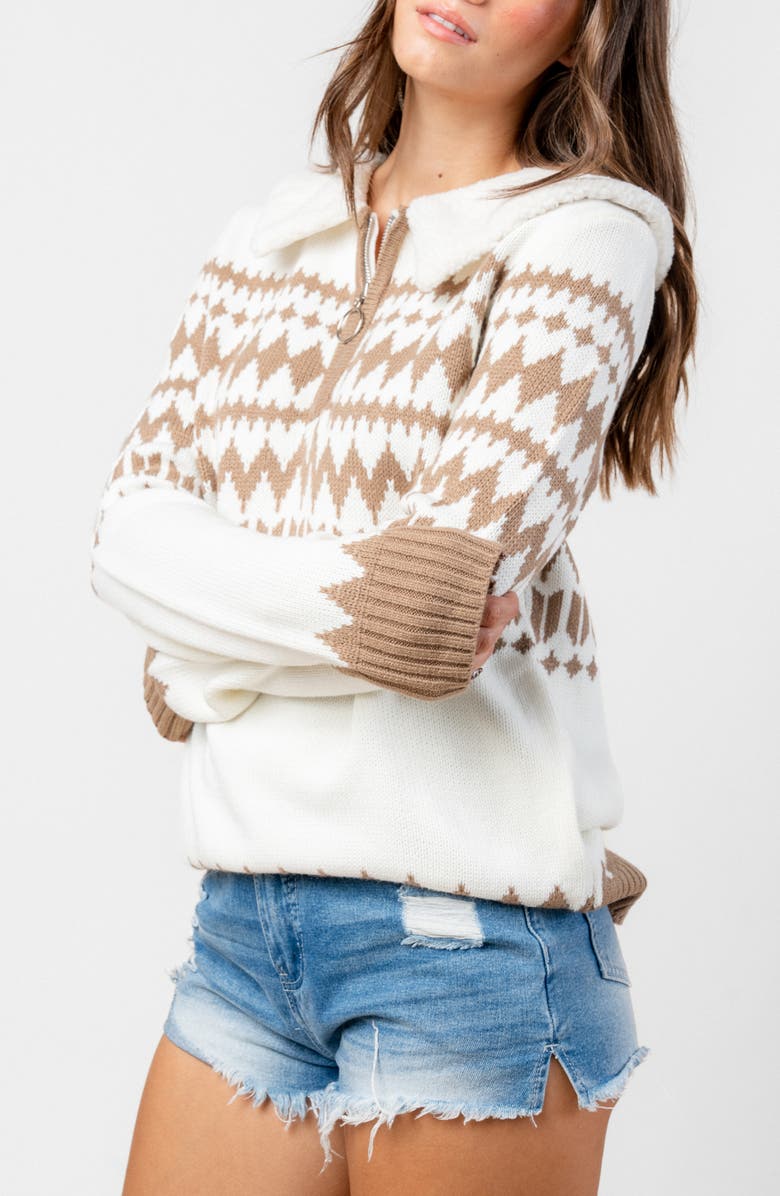 Beivy Faux Fur Collared Pullover, Alternate, color, Cream