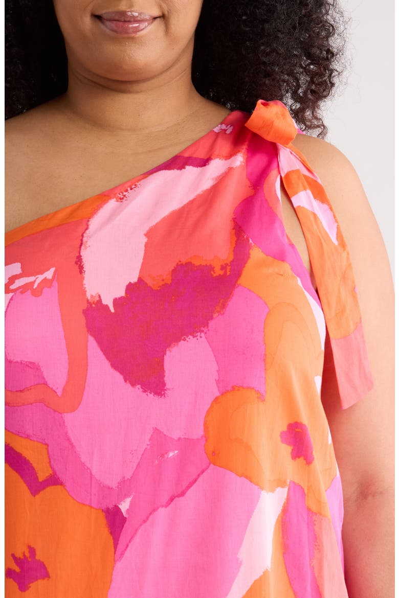 Floral One-Shoulder Cotton Dress, Alternate, color, ORANGE PINK MULTI