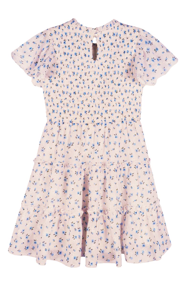 Zunie Kids' Flutter Sleeve Smocked Dress, Alternate, color, White/ Blue