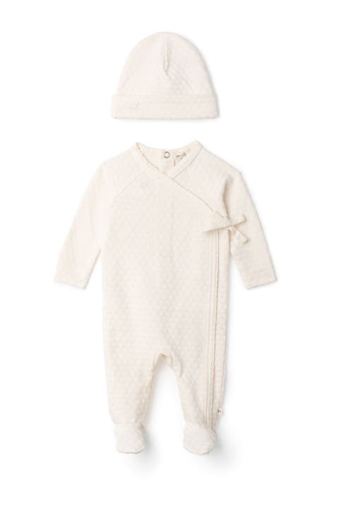 Girl Embossed Diamond Wrap Romper with Matching Hat (Baby)