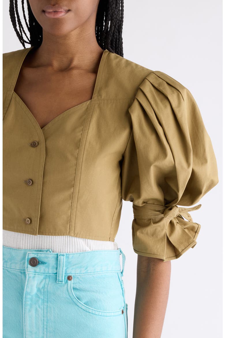 Puff Sleeve Cotton Poplin Crop Top, Alternate, color, AMBER OLIVE