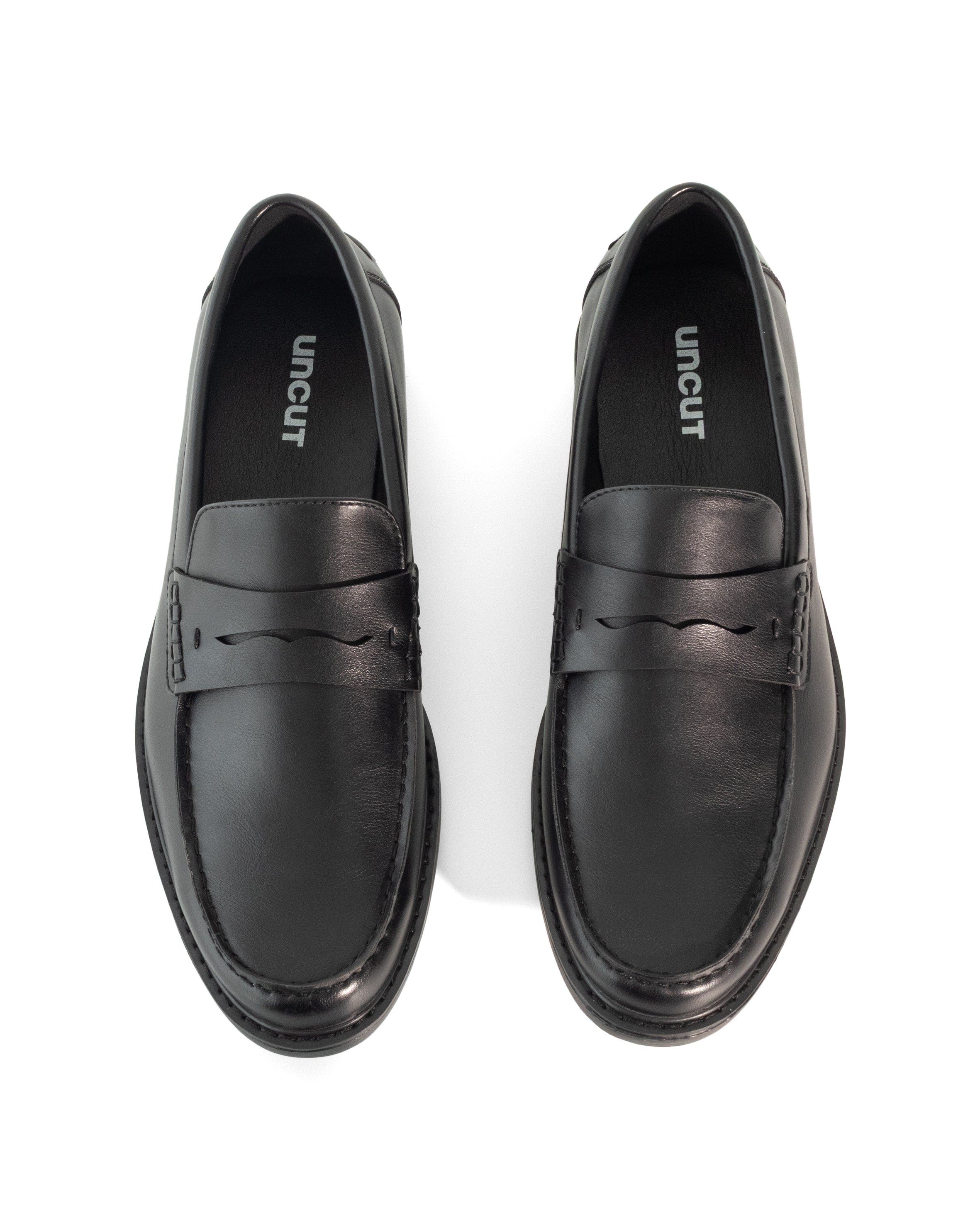 Uncut HUTCH moc toe stitching Penny Loafer, Alternate, color, Black Smooth Pu