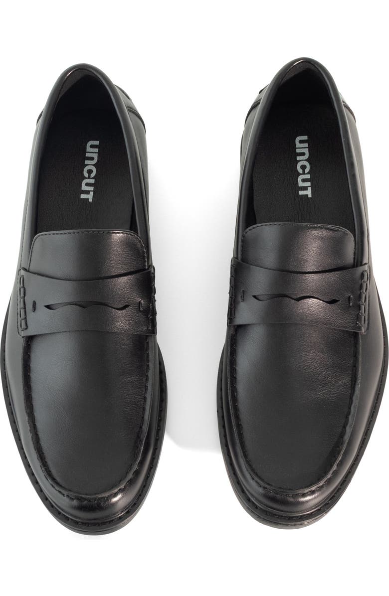 Uncut HUTCH moc toe stitching Penny Loafer, Alternate, color, Black Smooth Pu