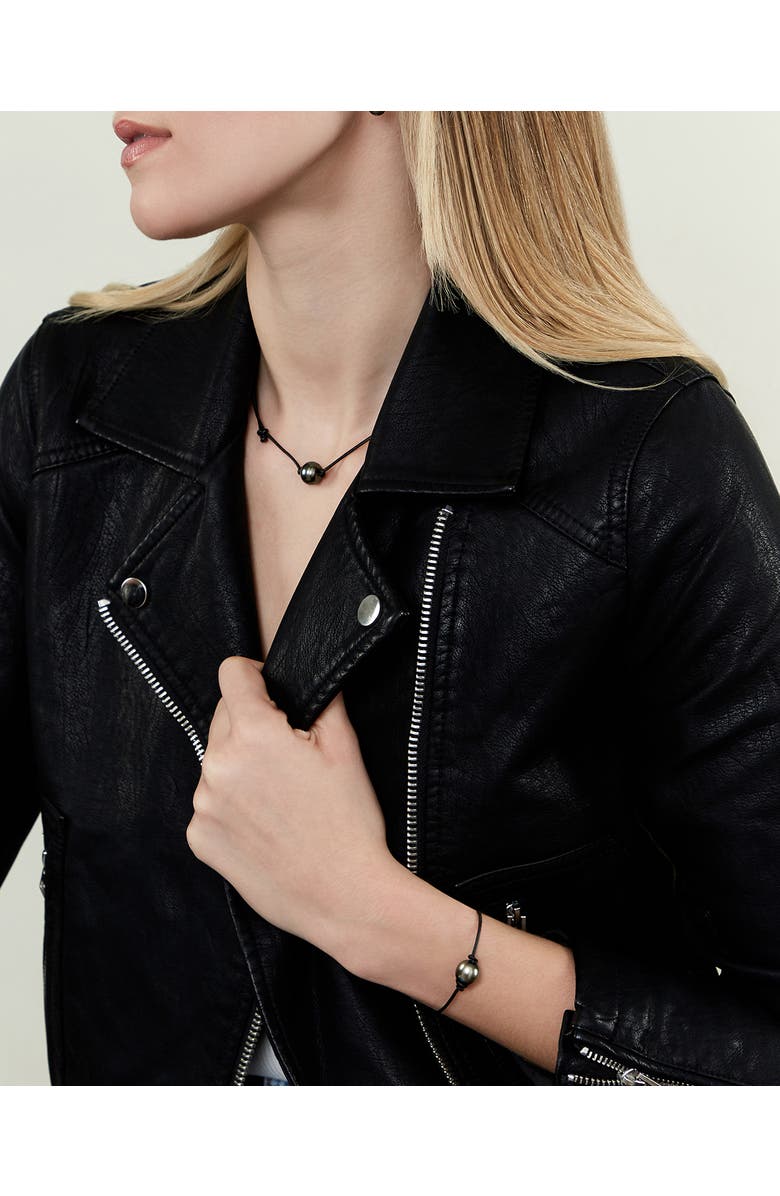 The Pearl Source Tahitian South Sea Baroque Pearl Leather Bracelet, Alternate, color, Black Pearl