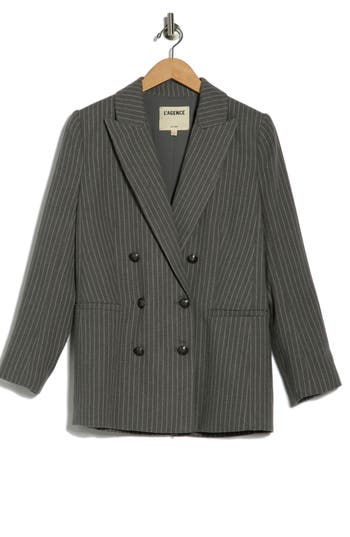 L Agence L'agence Aimee Pinstripe Double Breasted Blazer In Gray