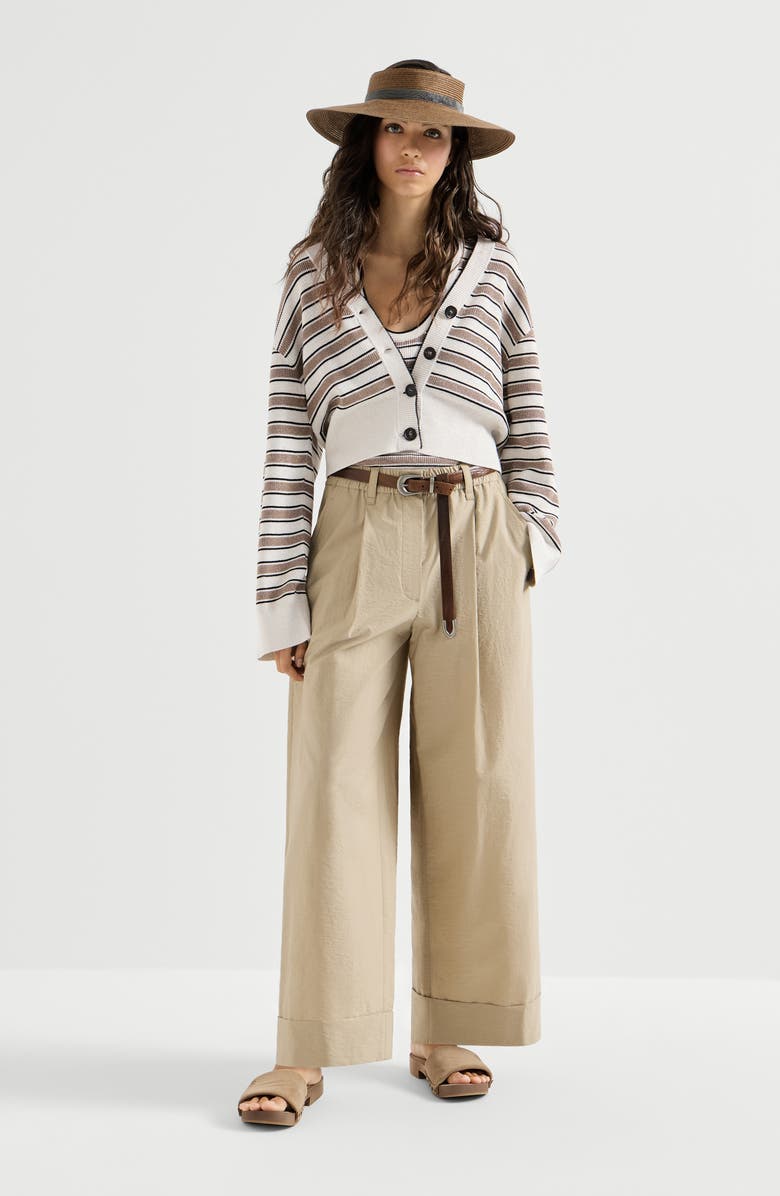 Brunello Cucinelli Knit top with sparkling stripes, Alternate, color, White