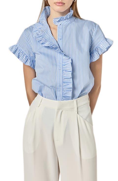 Stripe Ruffle Button-Up Shirt