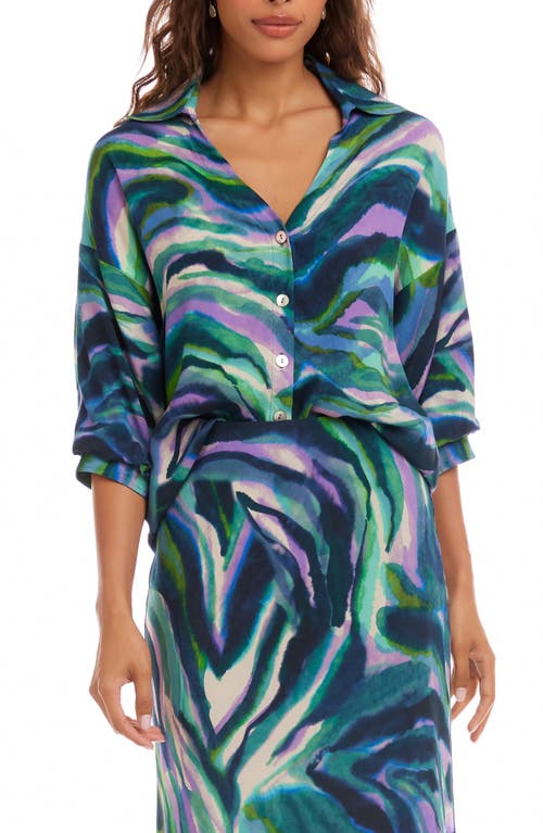 Karen Kane Abstract Print Button-up Shirt In Blue