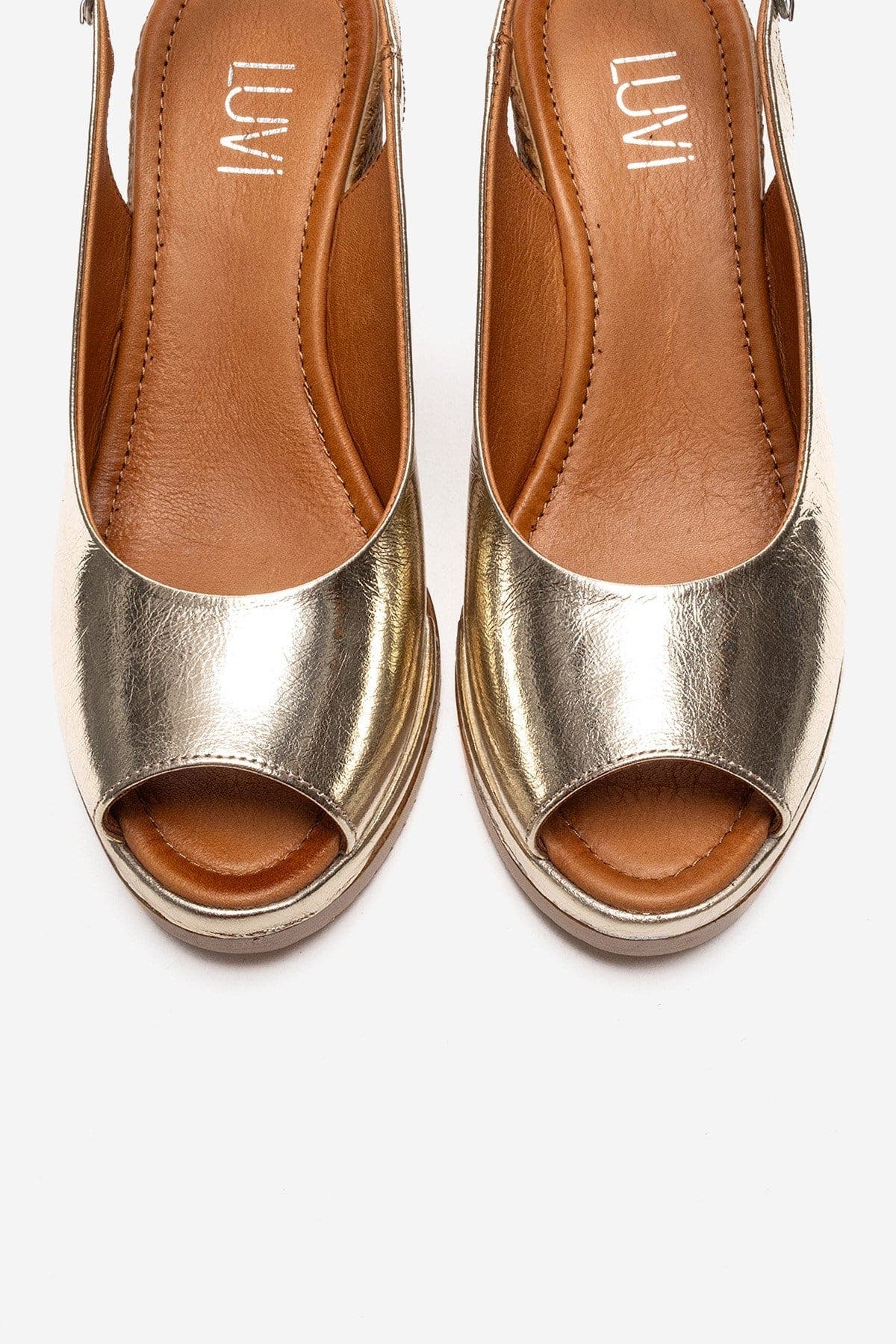 Forever & Always Shoes Helina Leather Wedge Sandal, Alternate, color, Gold