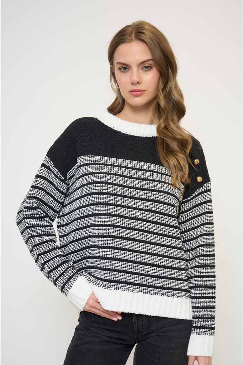 Tasha Chenille Crew, Main, color, BLACK/WHITE