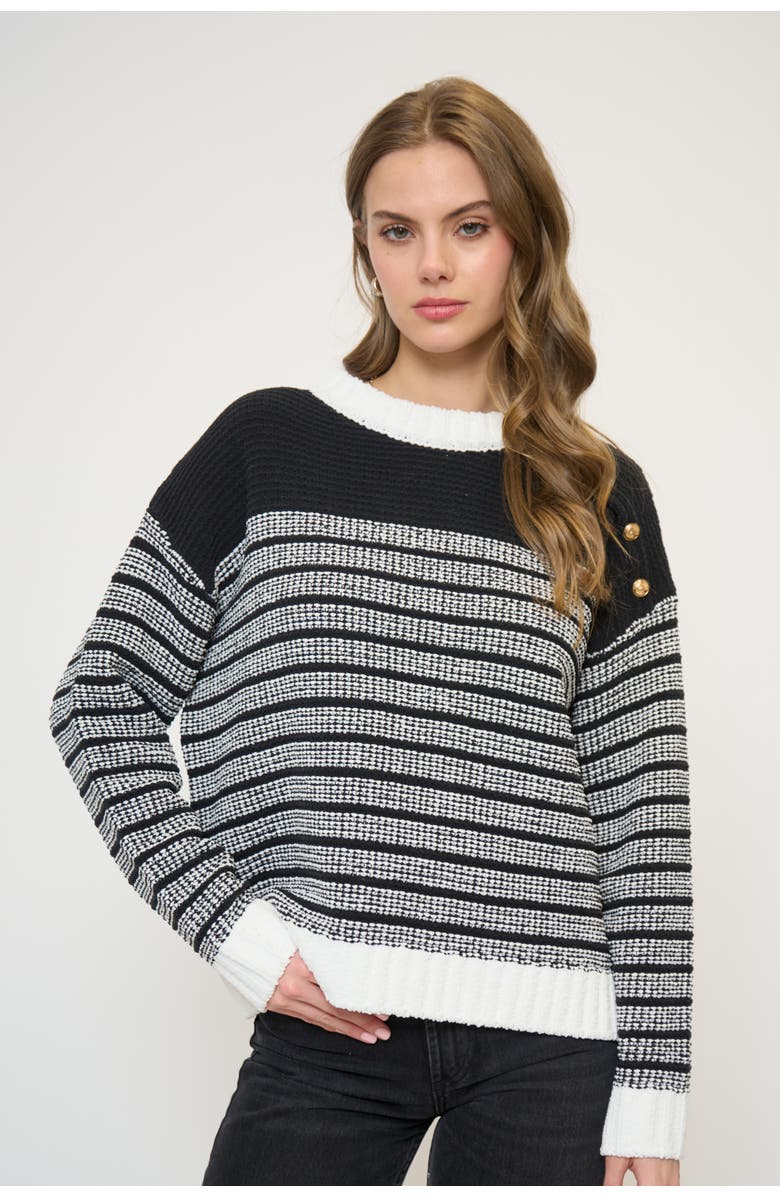 Central Park West Tasha Chenille Crew, Main, color, Black/White