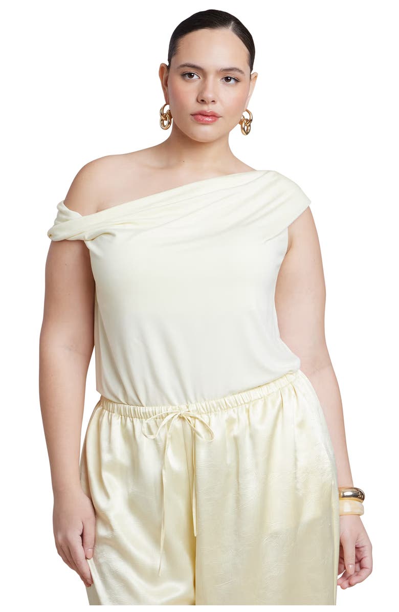 ELOQUII Asym Twist Sleeve Top, Main, color, Sunlight