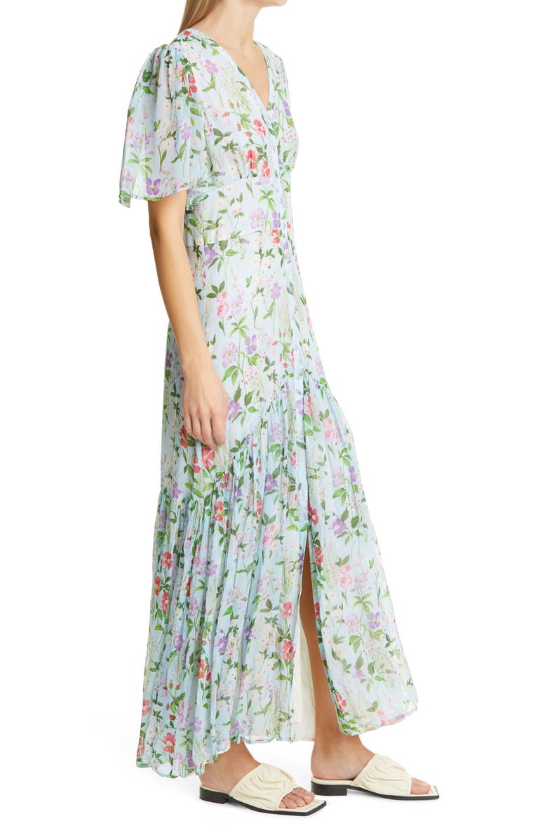 byTiMo Floral Flounce Hem Button Front Georgette Maxi Dress, Alternate, color, 