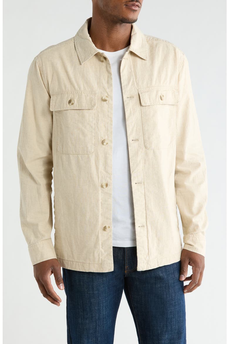Linen & Cotton Shirt Jacket, Main, color, BEIGE BIRCH