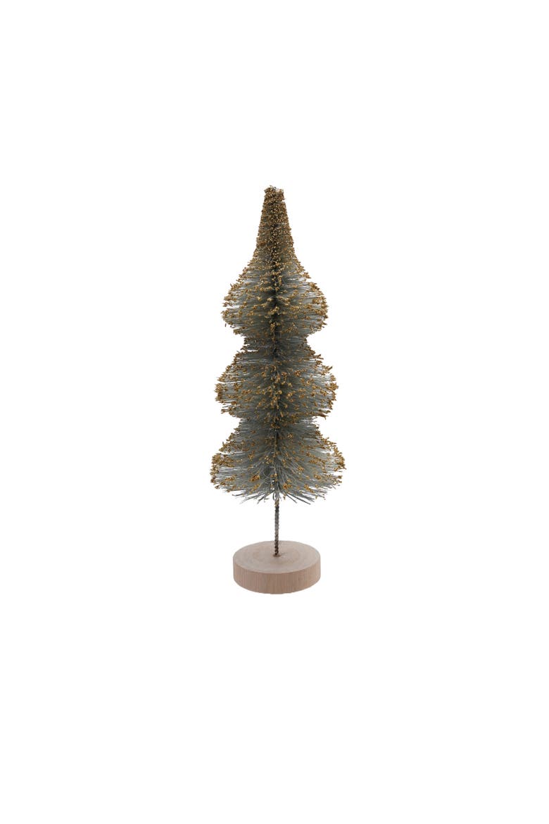 Medium Sisal Bottle Brush Tree with Gold Glitter and Wood Base, Main, color, Mint