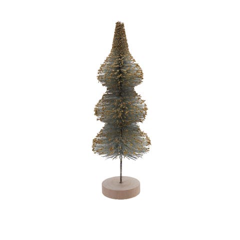 Medium Sisal Bottle Brush Tree with Gold Glitter and Wood Base