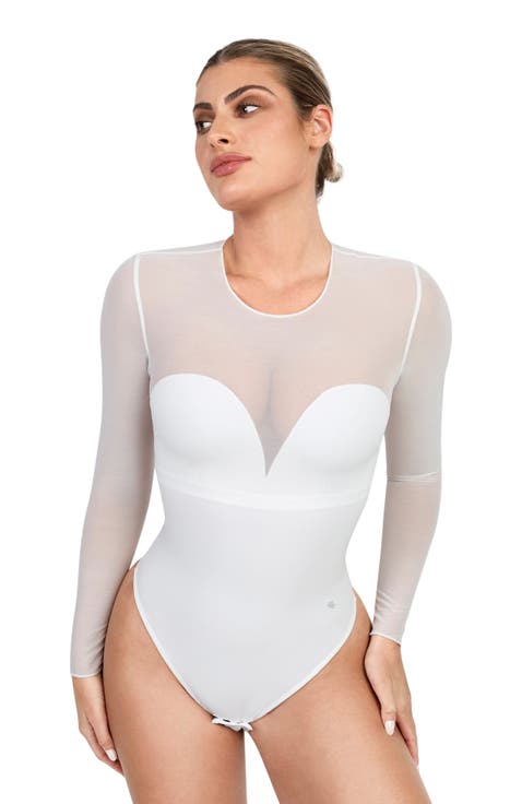 Shapewear Illusion Mesh Long Sleeve Tummy Control Bodysuit