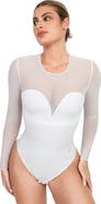 Popilush Sheer Mesh Sultry Date Night & Cocktail Long Sleeve Bodysuit