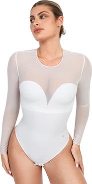Popilush Sheer Mesh Sultry Date Night & Cocktail Long Sleeve Bodysuit