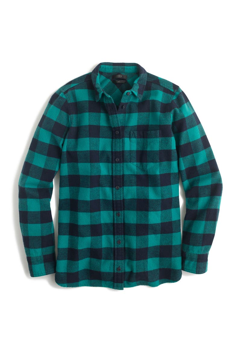 Buffalo Check Cotton & Wool Boy Shirt, Alternate, color, HAMMOCK GREEN